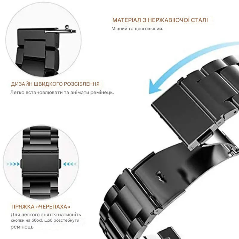 Ланки чорного металевого ремінця Solid Steel A000116-3