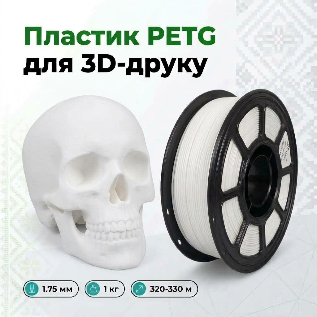Білий PETG-філамент Yellow Square на котушці 1 кг, вигляд збоку