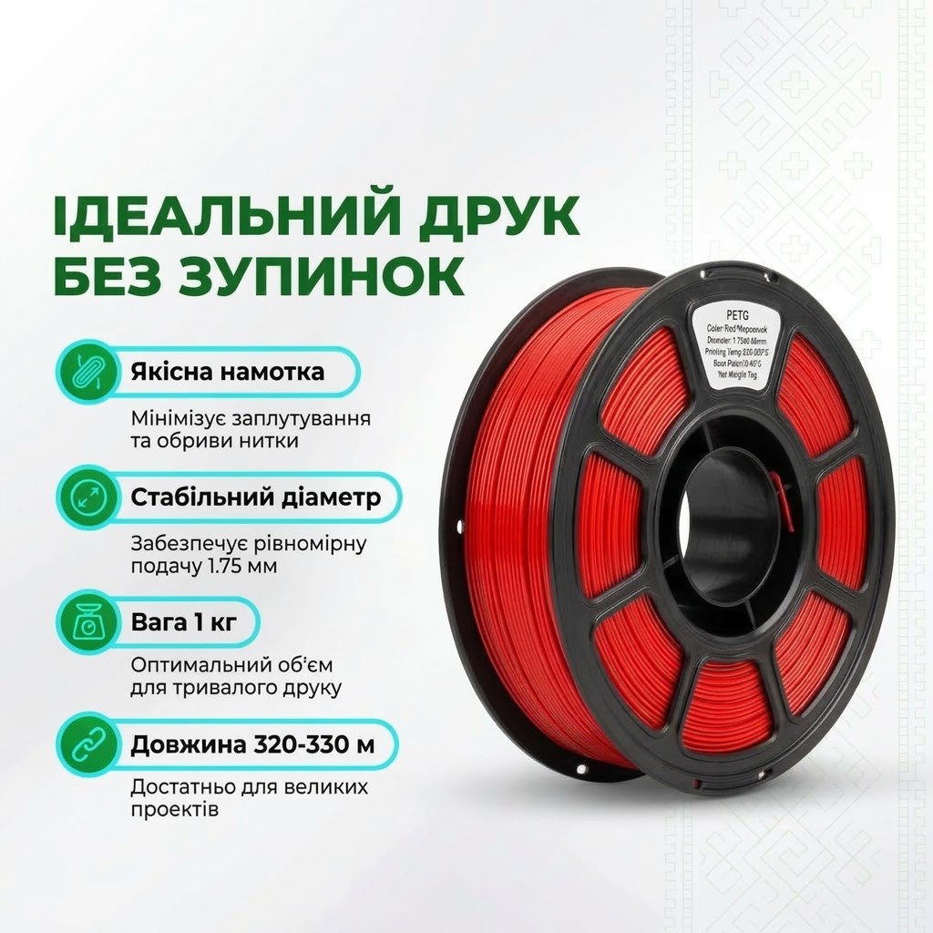 Червона нитка PETG 1.75 мм крупним планом на котушці