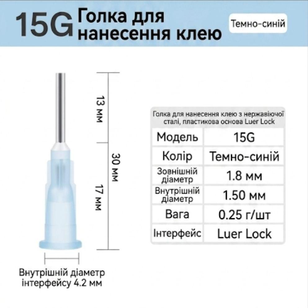 Сталевий тубус 13 мм дозувальної голки 15G і різьбова основа крупним планом