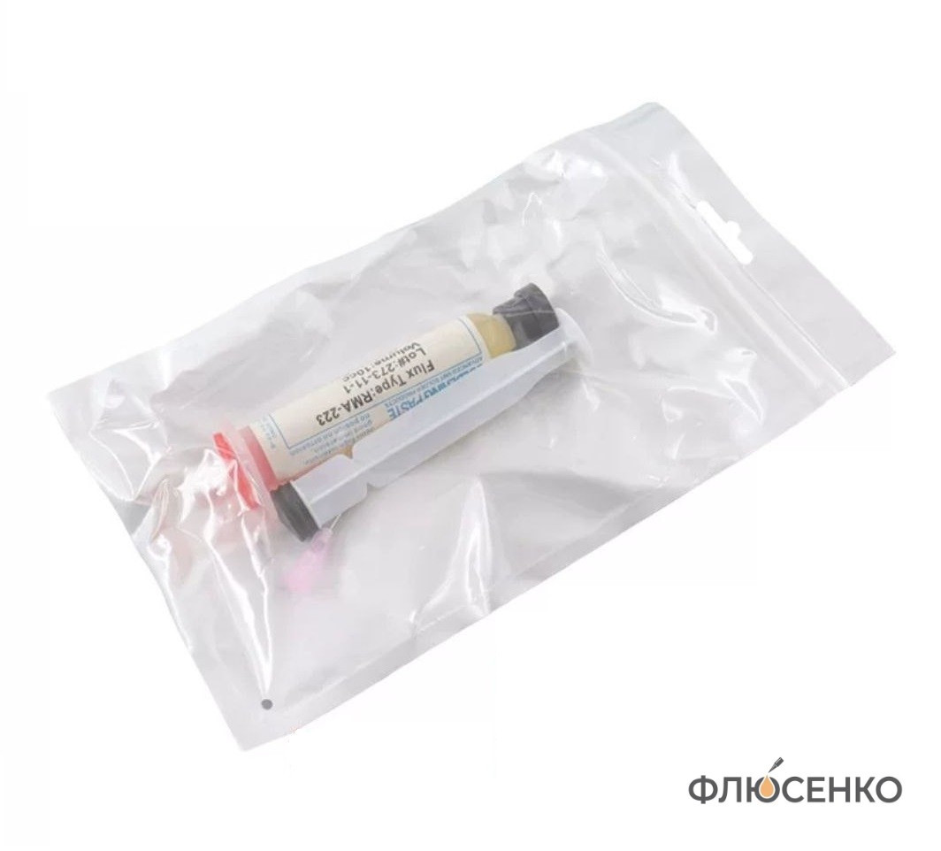 Штовхач і флюс-гель RMA-223-UV Yellow Square крупним планом