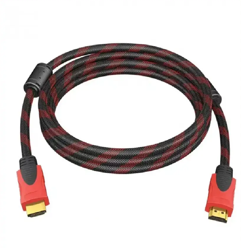 Чорний кабель HDMI Yellow Square у нейлоновій оплітці, повний вигляд