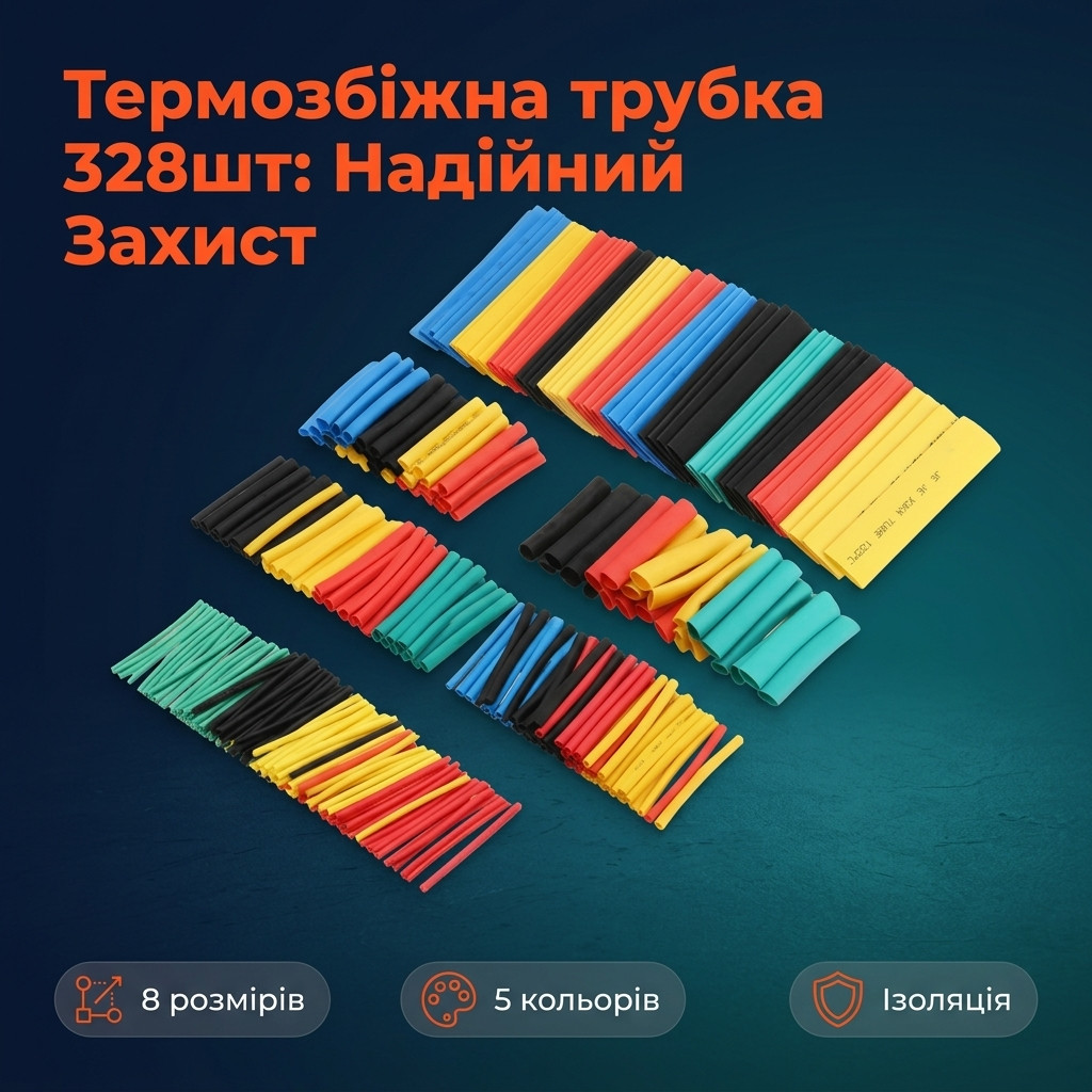 Жовті, чорні, червоні, зелені та сині термозбіжні трубки крупним планом