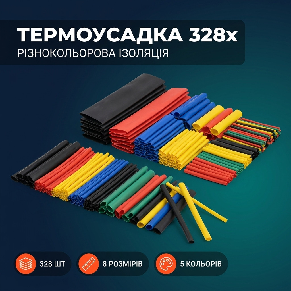 Кольорові термозбіжні трубки в наборі: 8 діаметрів для проводів і паяних з'єднань — фото 7