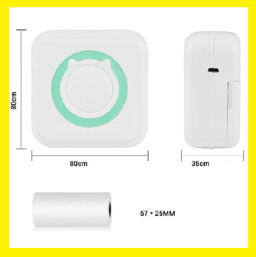 Міні-принтер Yellow Square поруч зі смартфоном під час друку через Bluetooth