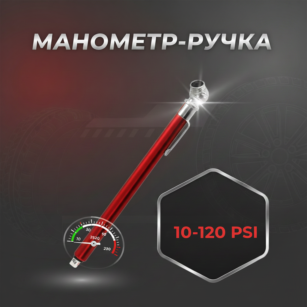 Механічний манометр-ручка збоку, видно металеву кліпсу