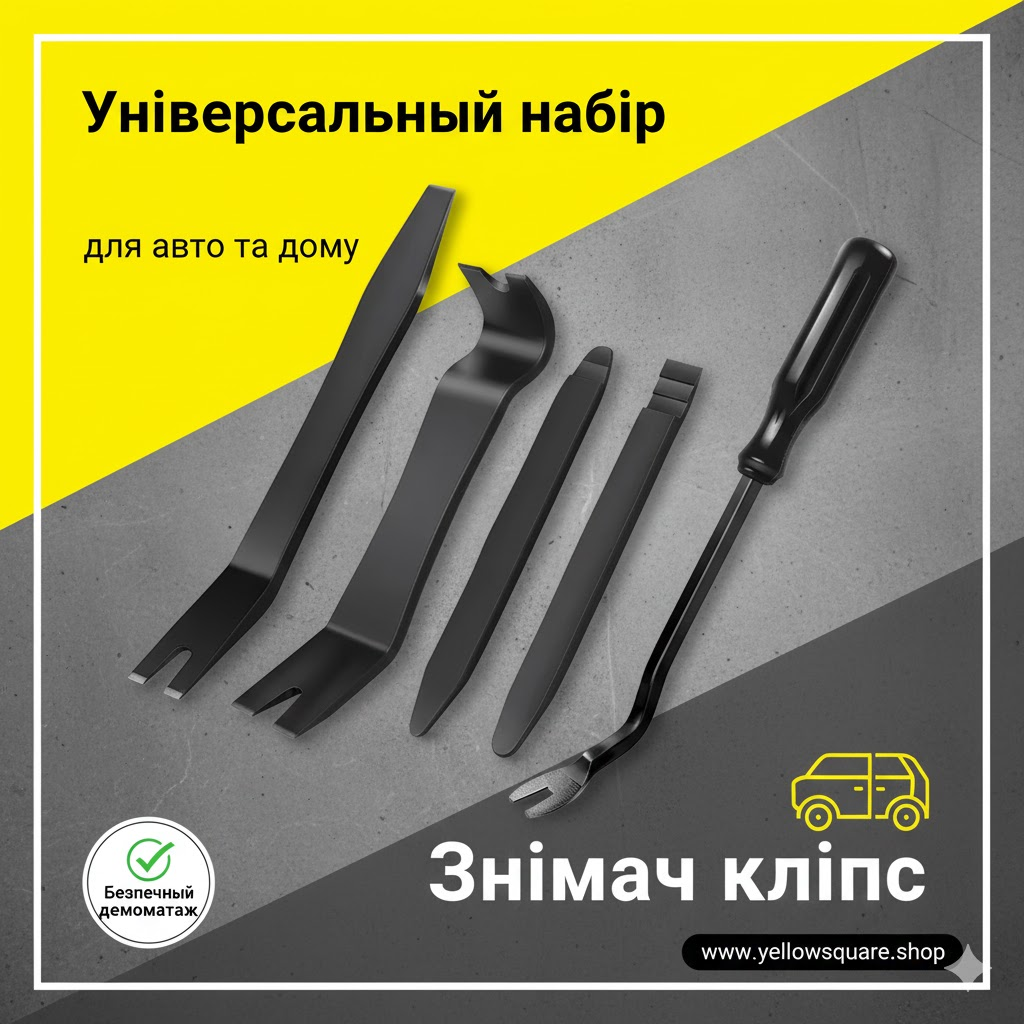 Знімачі обшивки Yellow Square, розкладені на світлому тлі