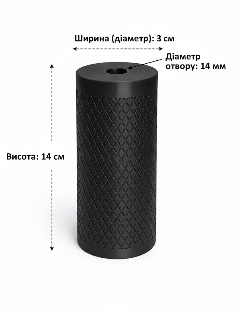 Інфографіка з діаметром, висотою та отвором чорної ручки-циліндра