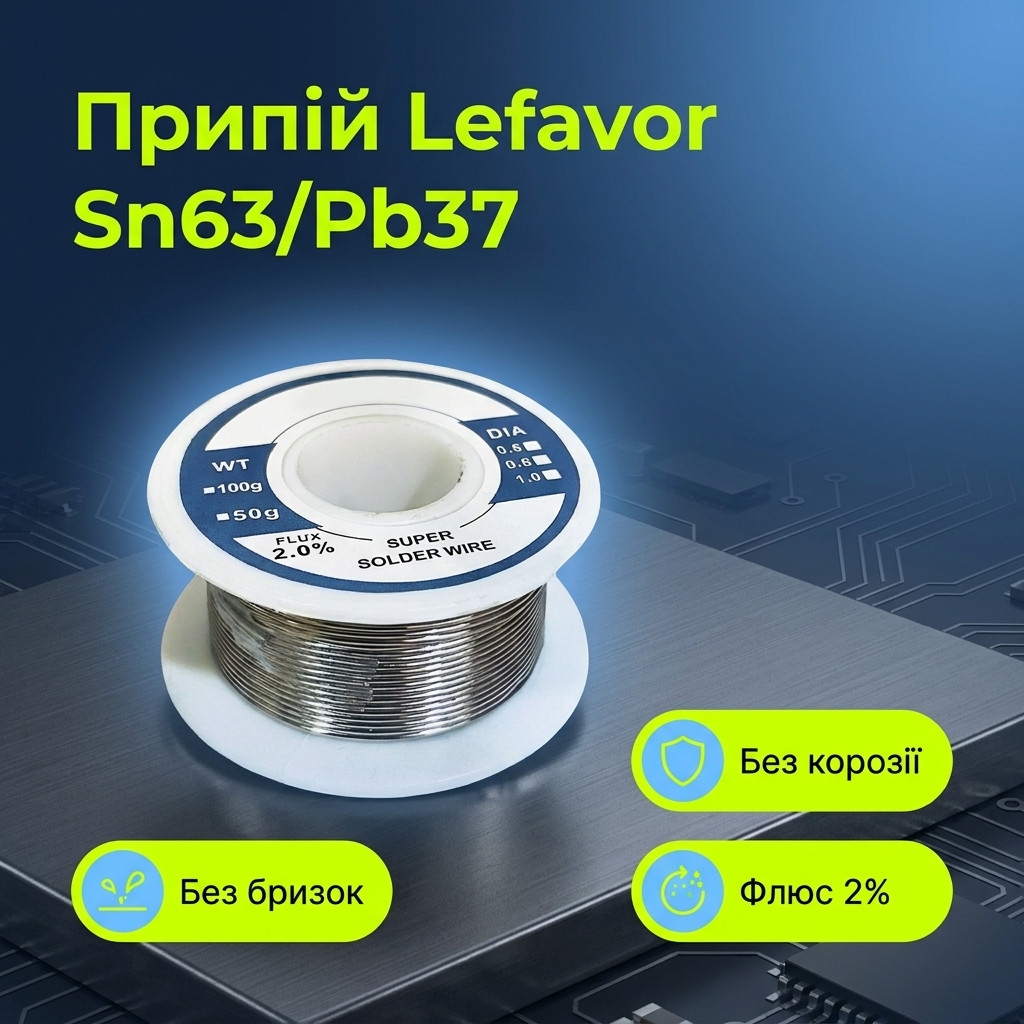 Наклейка на котушці з позначенням Sn63/Pb37 і діаметра 0,8 мм