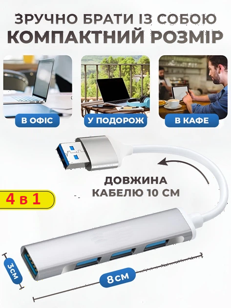 Короткий кабель USB-хаба Andowl Q-HU1BX1 поруч із корпусом