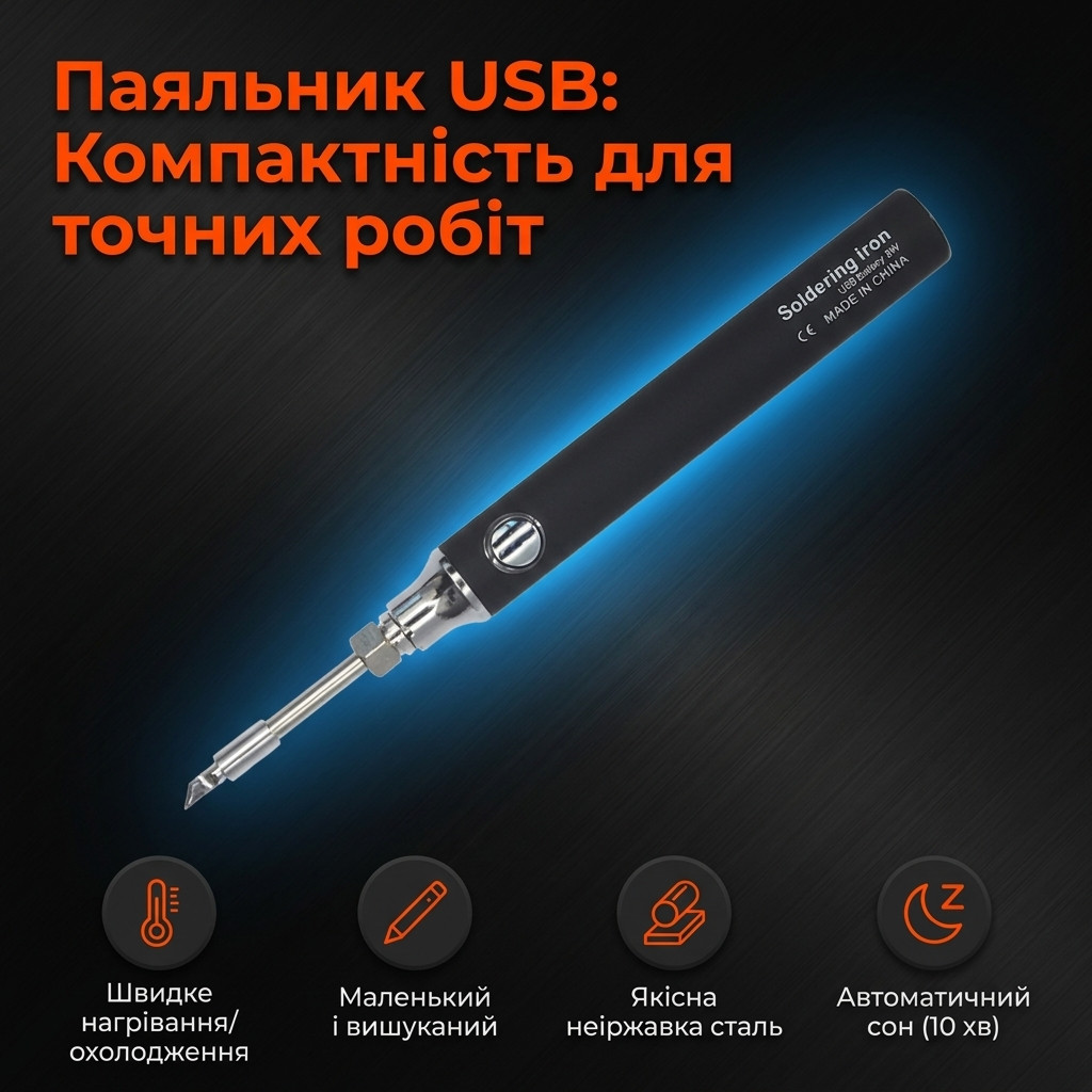 Жало портативного USB паяльника Yellow Square крупним планом