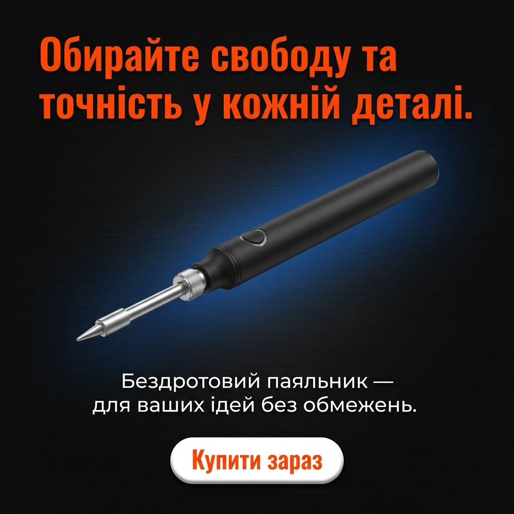 Бездротовий USB паяльник для паяння дрібної електроніки, вигляд згори