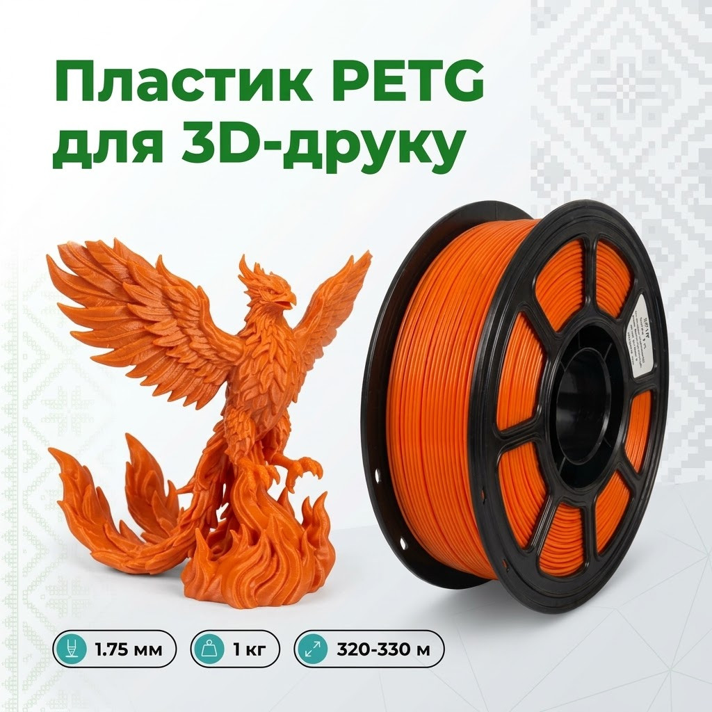 Помаранчева нитка PETG 1.75 мм на котушці, ракурс під кутом