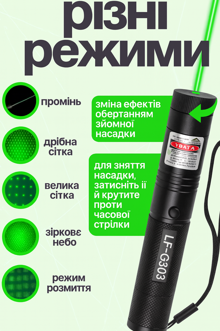 Зелена точка лазерної указки 303 на поверхні