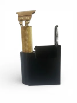 Gold Vintage T9 Cordless Trimmer with a Stand That Keeps Every Guard in Its Slot